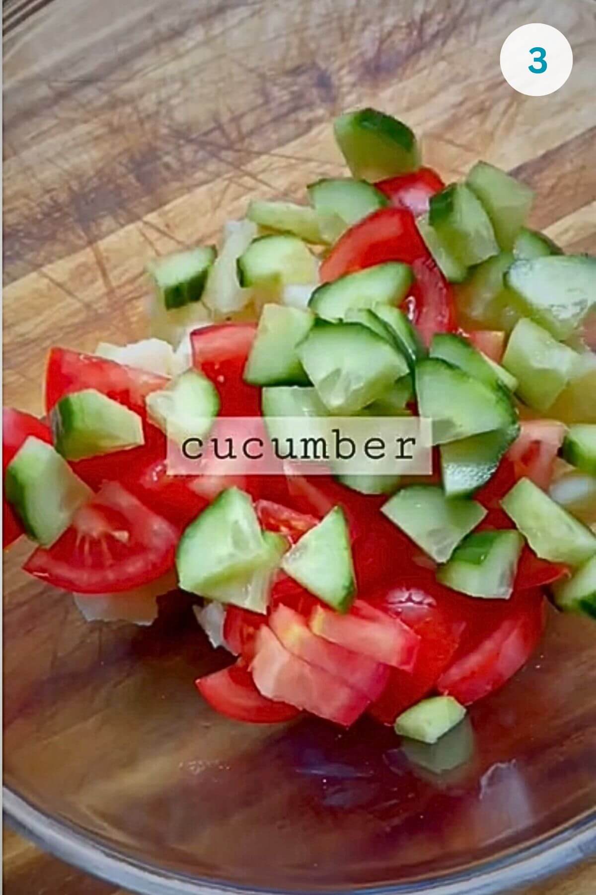 Crisp diced cucumber joining the Mediterranean-style potato salad.