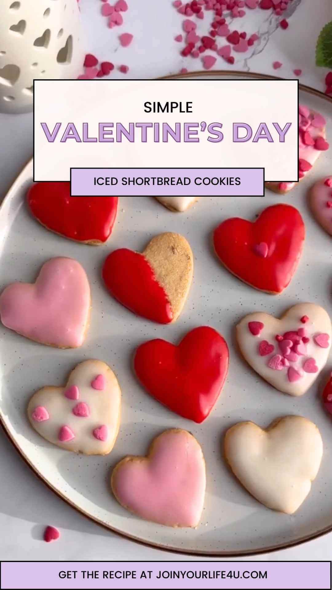 Valentine’s Day Iced Shortbread Cookies in heart shaped. 