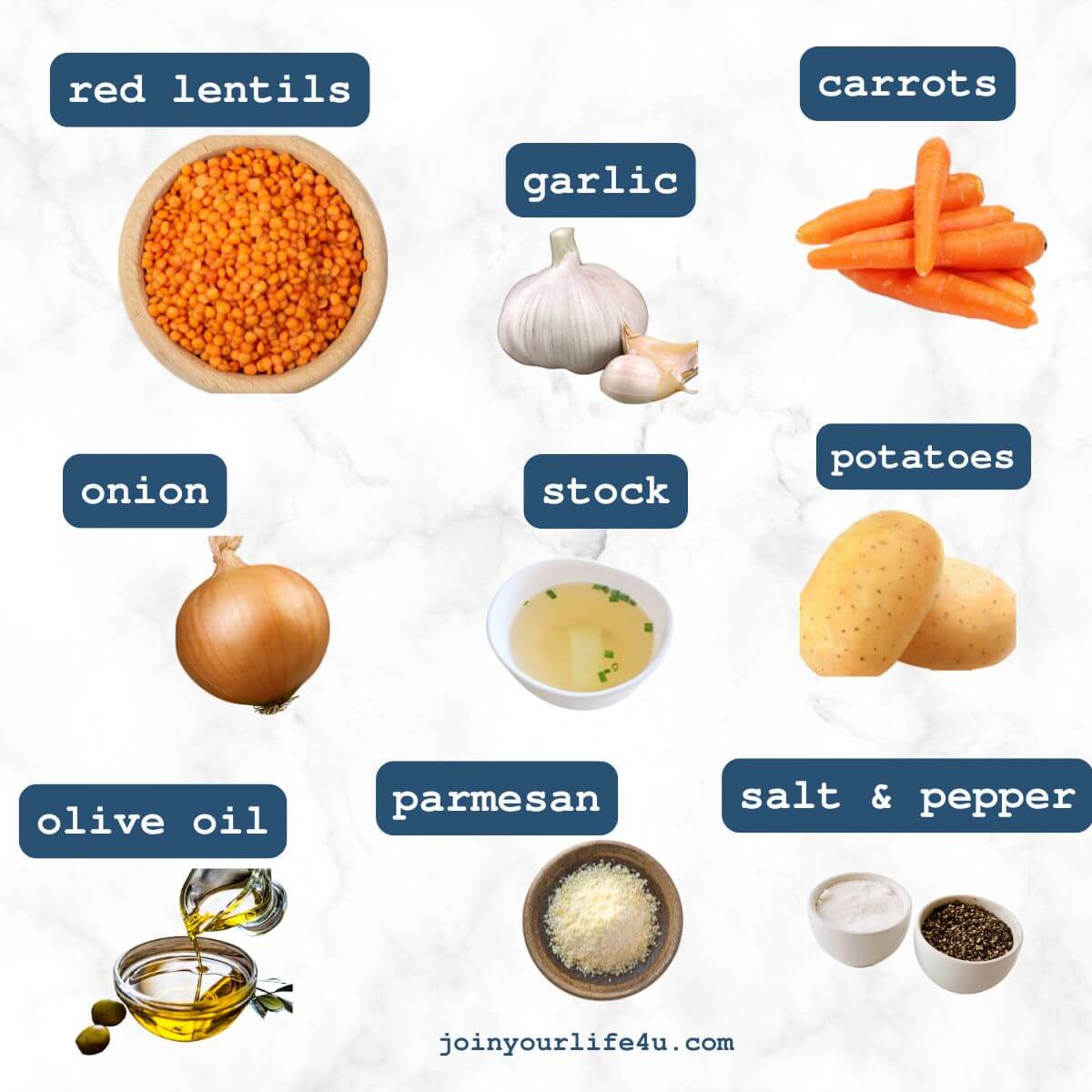 Ingredient shot to make lentil soup. 