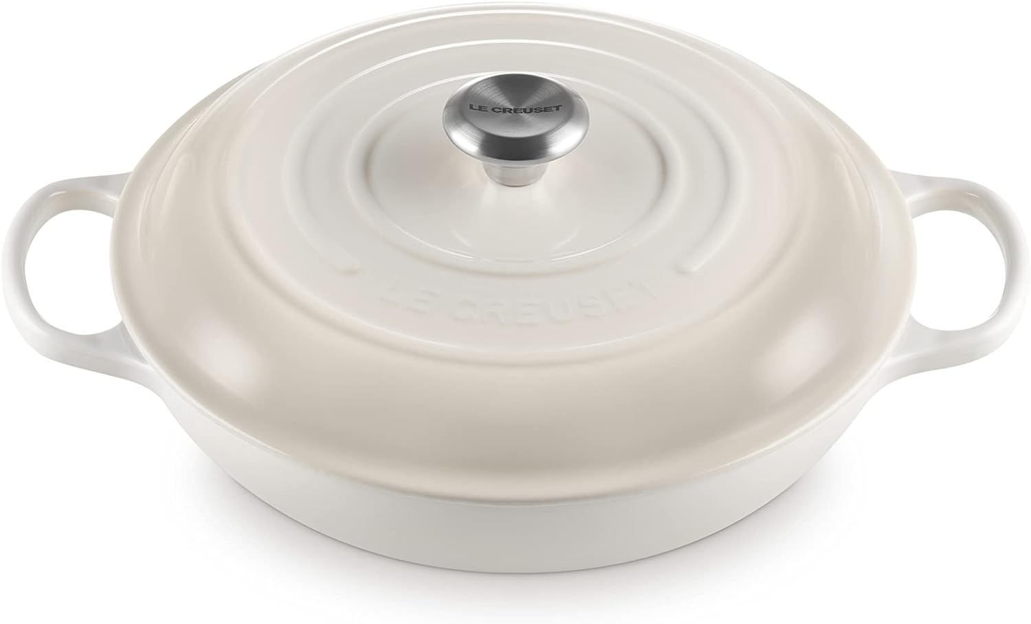 Le Creuset Signature Enamelled Cast Iron Shallow Casserole Dish With Lid, 30 cm, 3.2 Litres, Meringue,
