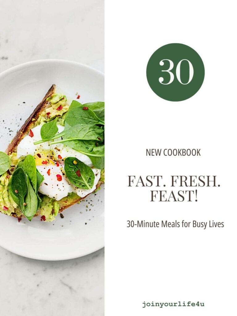 Fast Fresh Feast cookbook cover – 30-minute easy meals for busy weeknights.