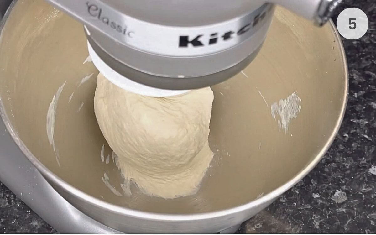Dough mixed with a stand mixer or by hand with a spoon until shaggy and sticky.