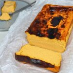 Burnt basque cheesecake slice with creamy pumpkin filling.