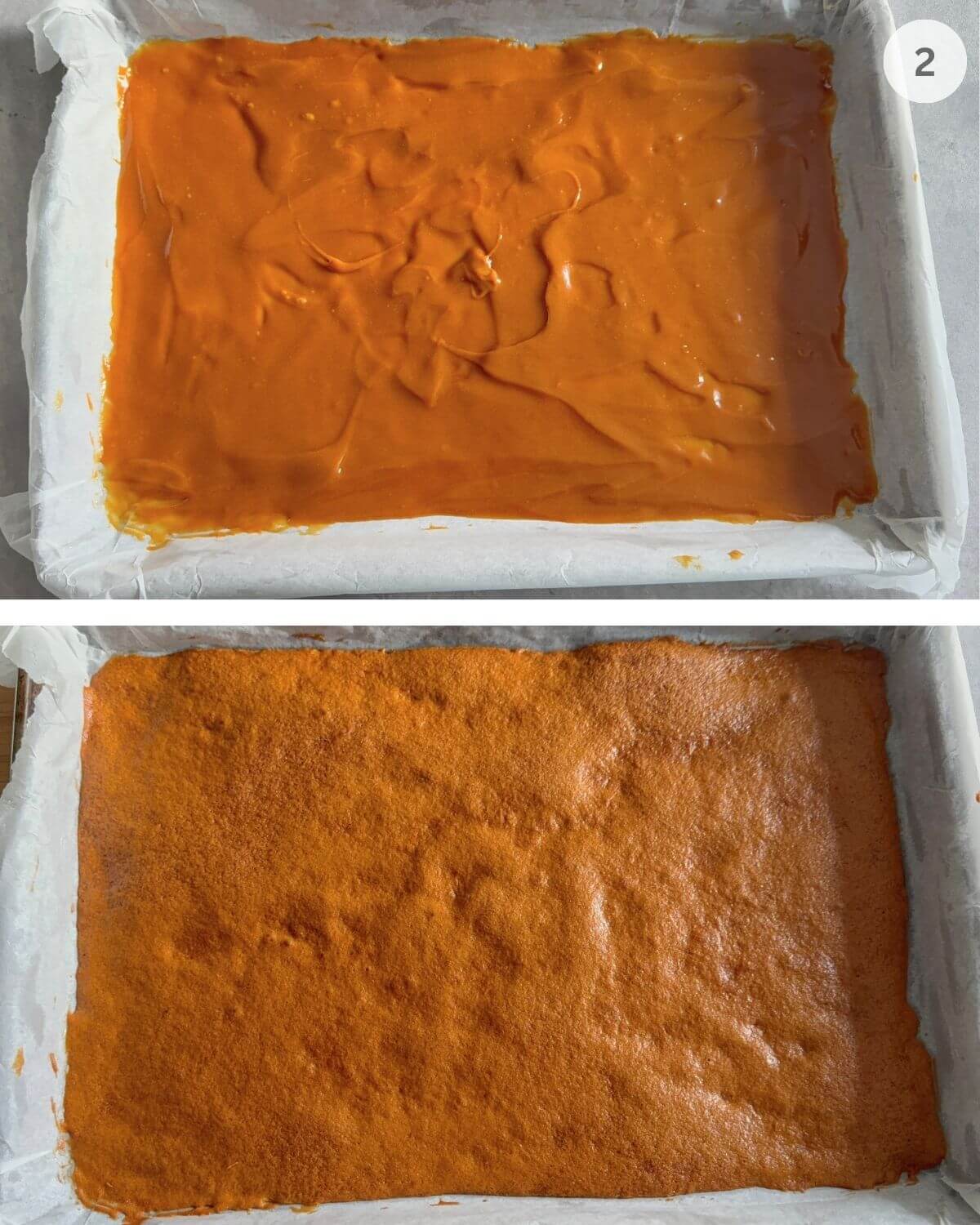 Honey cake batter spread very thinly on a rectangular baking sheet lined with parchment paper and baked.