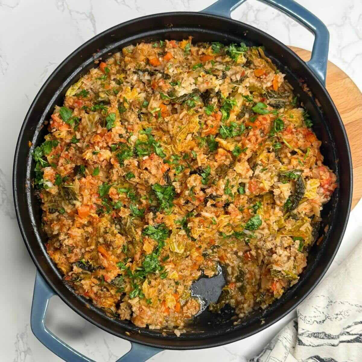 Cabbage Roll Casserole with Ground Beef and Rice