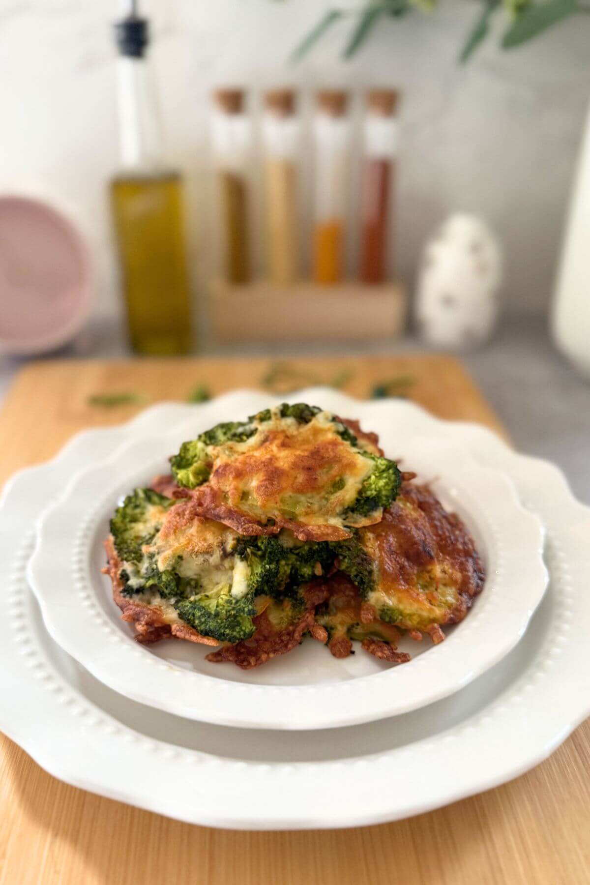 Crispy smashed broccoli florets topped with golden parmesan cheese.