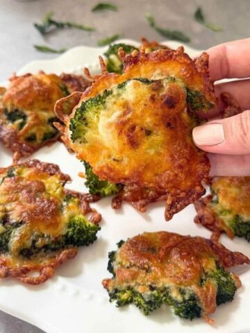Crispy smashed broccoli florets topped with golden parmesan cheese.